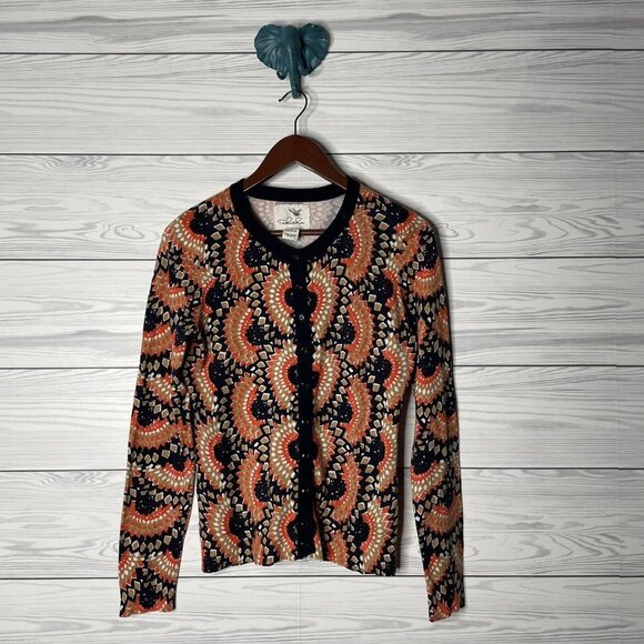 Tabitha Anthropologie Odval Art Deco Geo Print Button Up Cardigan Sweater M - Picture 2 of 8